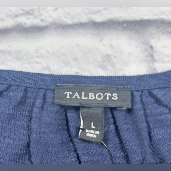 NWT Talbots Navy Blue Midi Eyelet Puff Sleeve Dress with Elastic Waist. Size L. - Picture 3 of 9